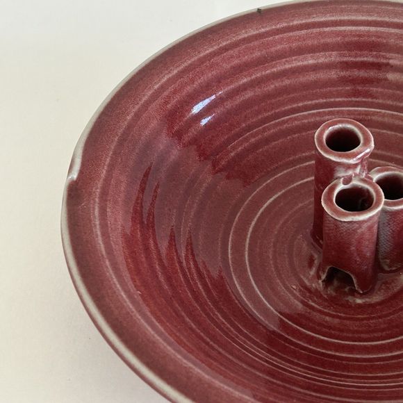 Studio Pottery Vase Flower Frog Artist Signed Noah Red Modern Farmhouse Rustic - Picture 5 of 7